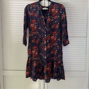 Amour Vert Floral Button-Down Silk Mini Dress